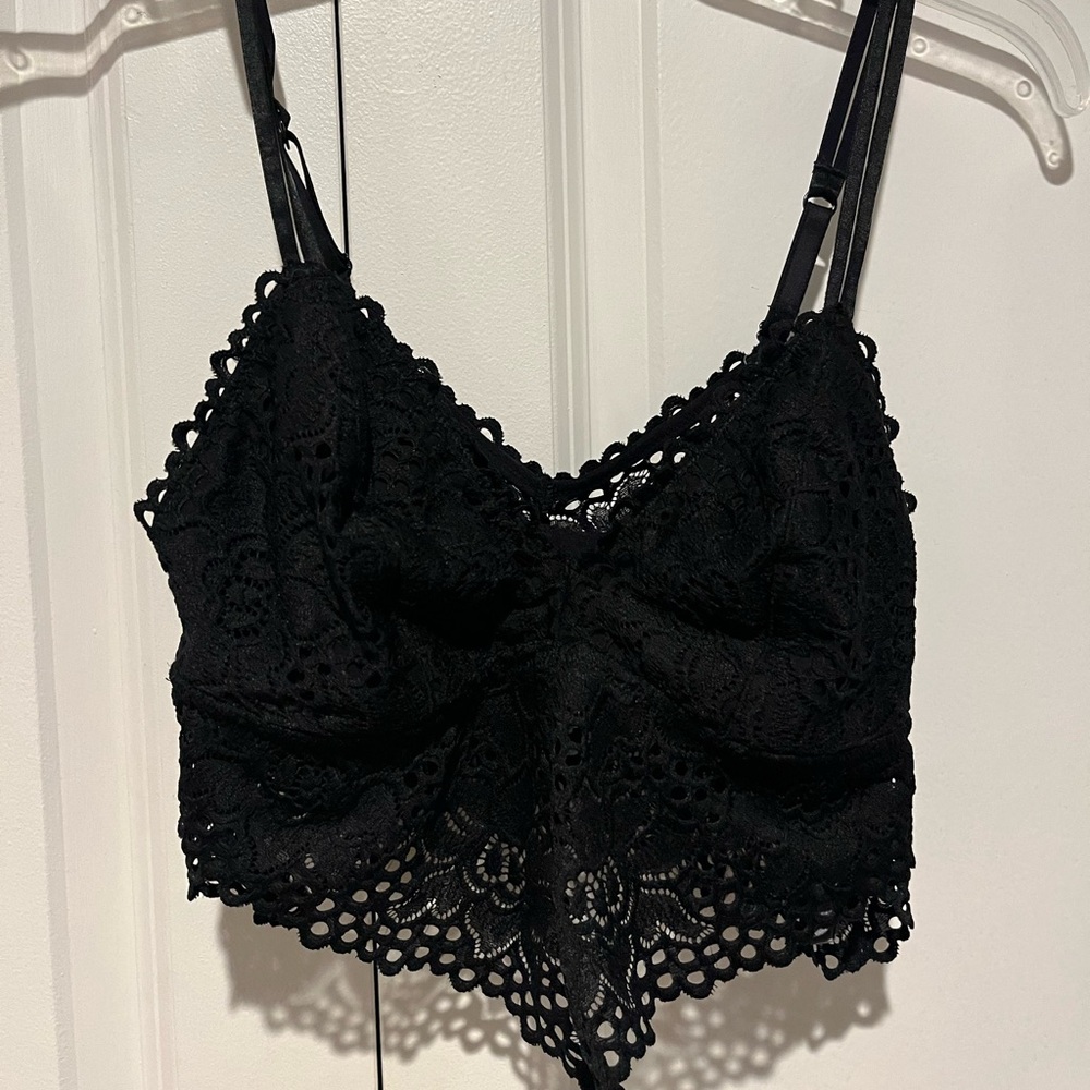 Aerie Black Lace Bandeau with Scalloped Trim